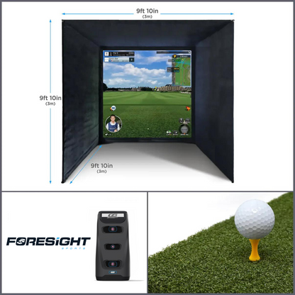 BUILD YOUR OWN ENCLOSURE BUNDLE SIM 5 - (9'10 x 9'10 x 9'10 ft 3 x 3 x 3 m) Tee Turf FORESIGHT - GC3 LAUNCH MONITOR